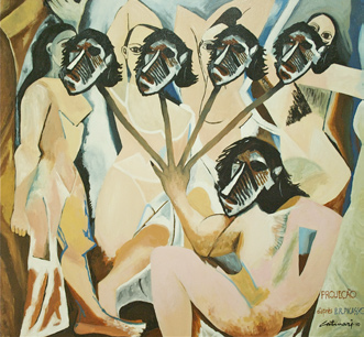 Neste quadro A Projeção, Catinari mostra que a mulher embaixo vê a si mesma em todas as outras.