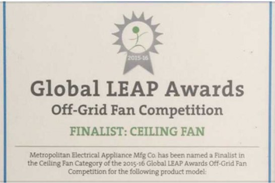 Keppe Motor is selected as finalist in the 2015-16 Global LEAP Awards in USA.
